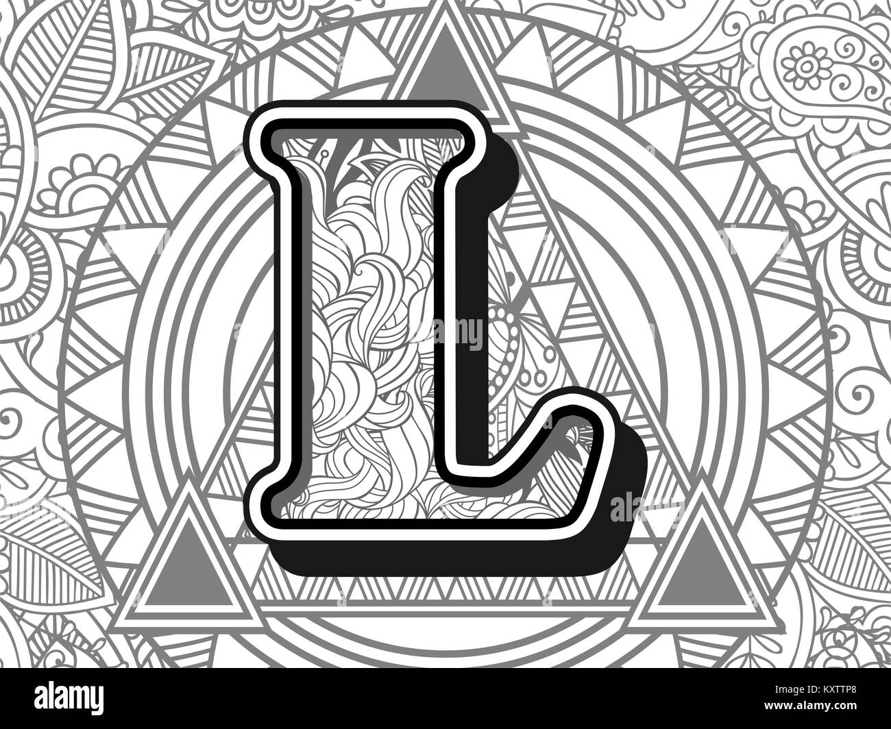 black and white hand drawn doodle image letter Stock Vector