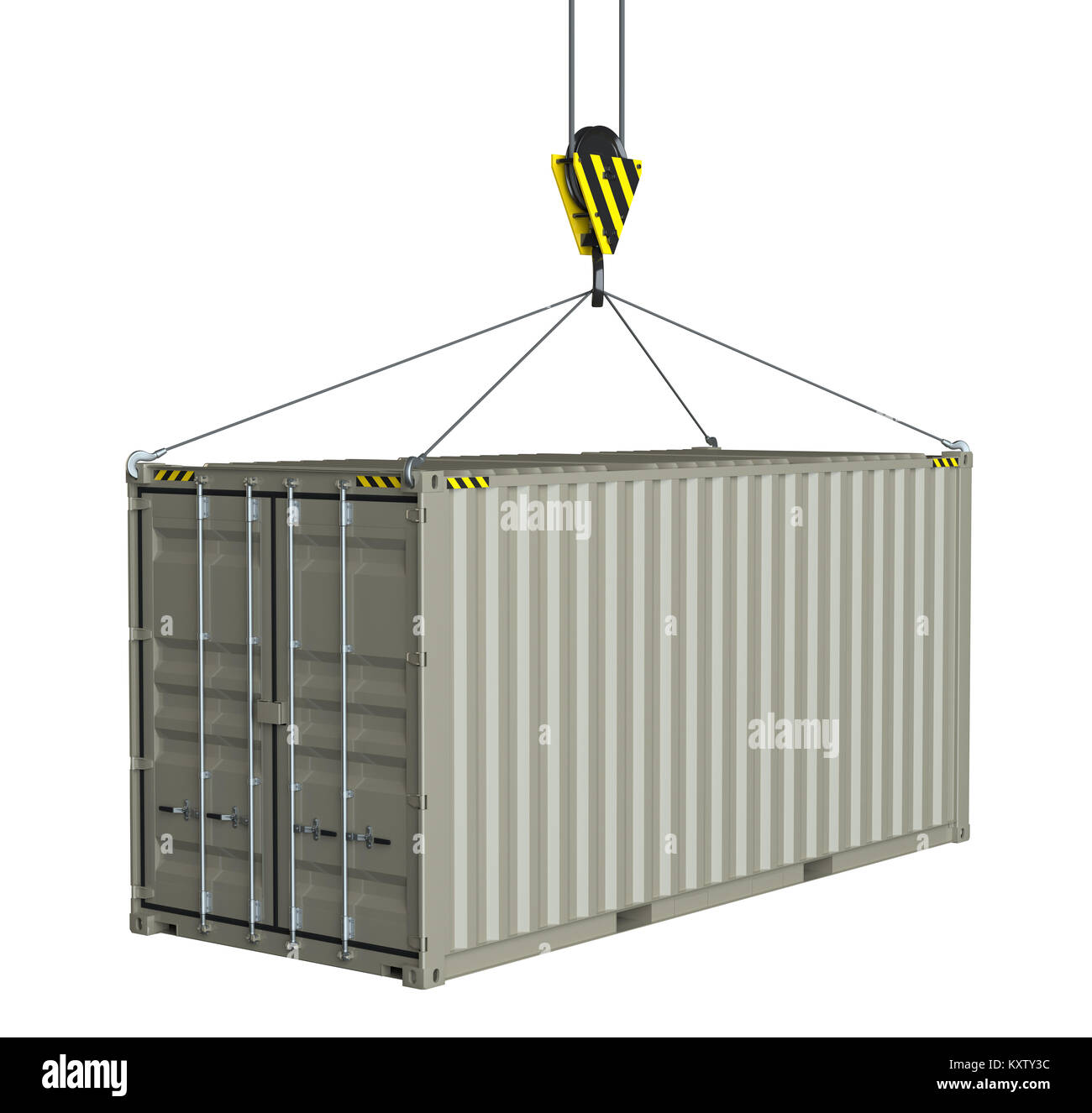 Service delivery - cargo container hoisted by hook Stock Photo