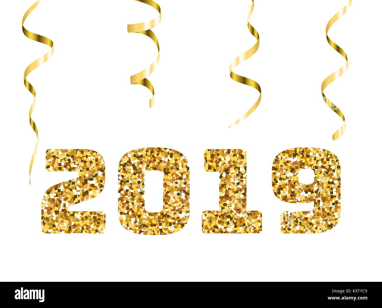Happy new 2019 year. Gold glitter particles and sparkles. Holidays ...