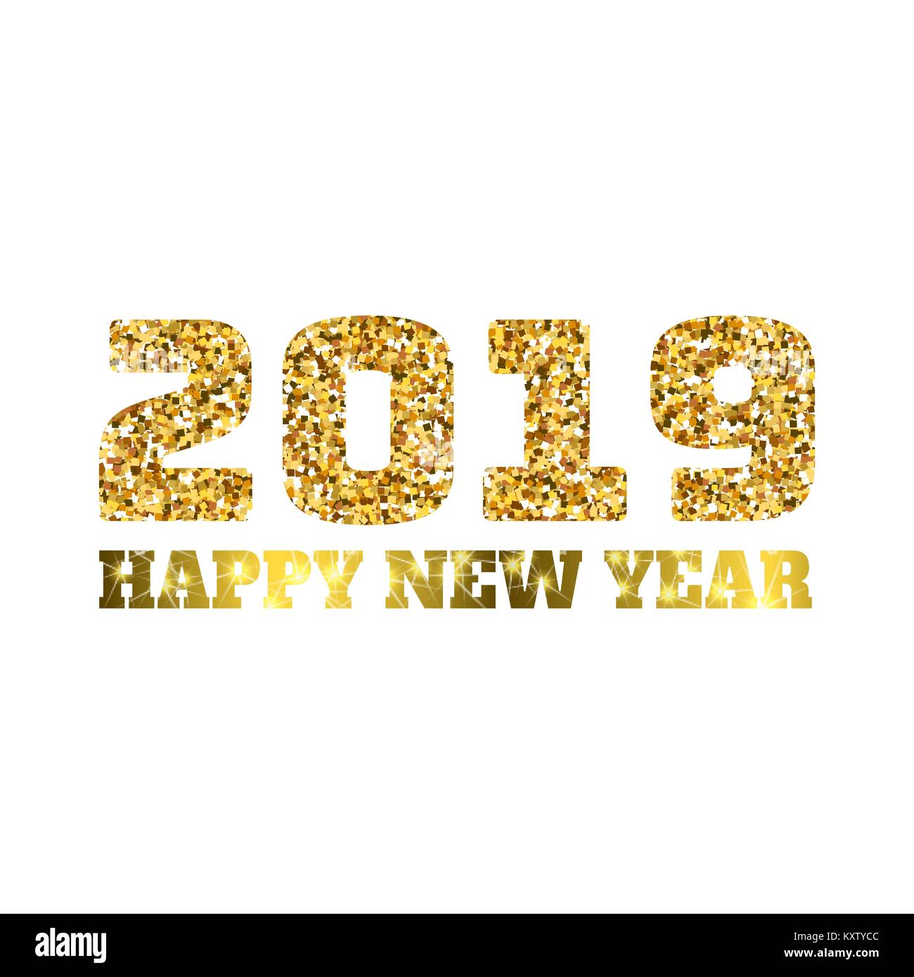 Happy new 2019 year. Gold glitter particles and sparkles. Holidays ...