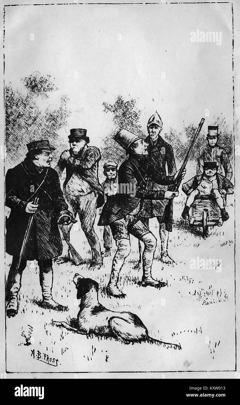 An English  shooting party - Hunting illustration from from Dickens 'Pickwick Papers'   1800's Stock Photo