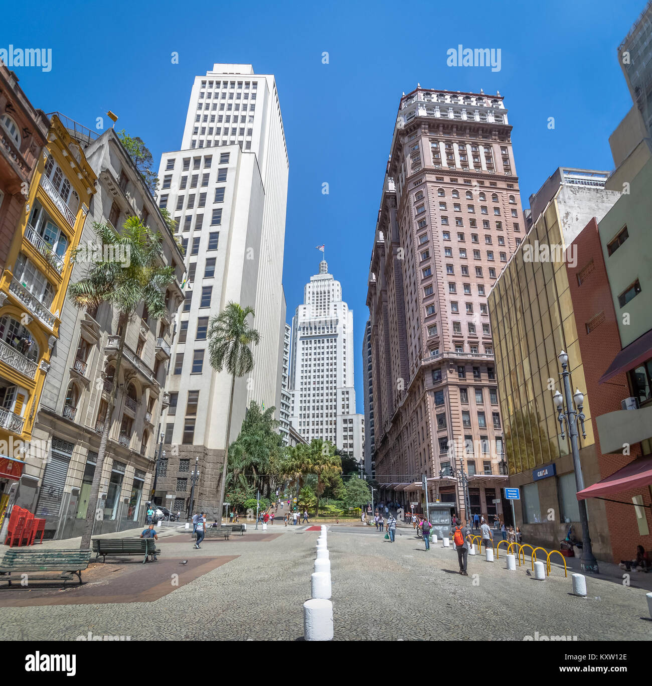 Downtown Sao Paulo with old Banespa (Altino Arantes) and Martinelli Buildings - Sao Paulo, Brazil Stock Photo