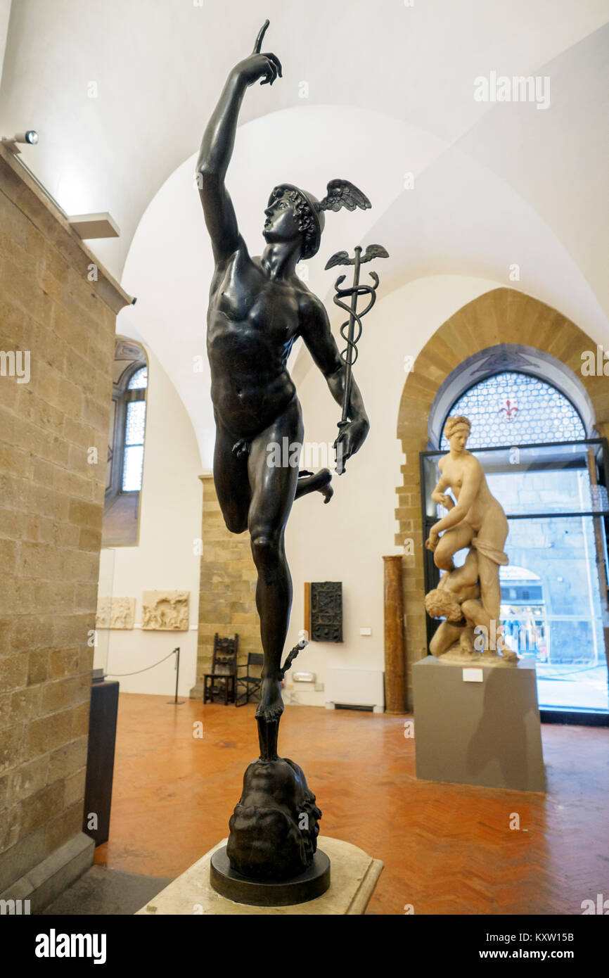 Flying Mercury by Giambologna (1529-1608) Bronze Museo Nazionale del Bargello - Florence, Italy Stock Photo