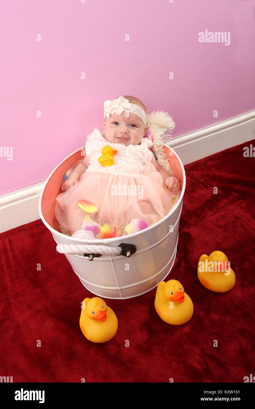 baby girl in vintage tin bath Stock Photo Alamy