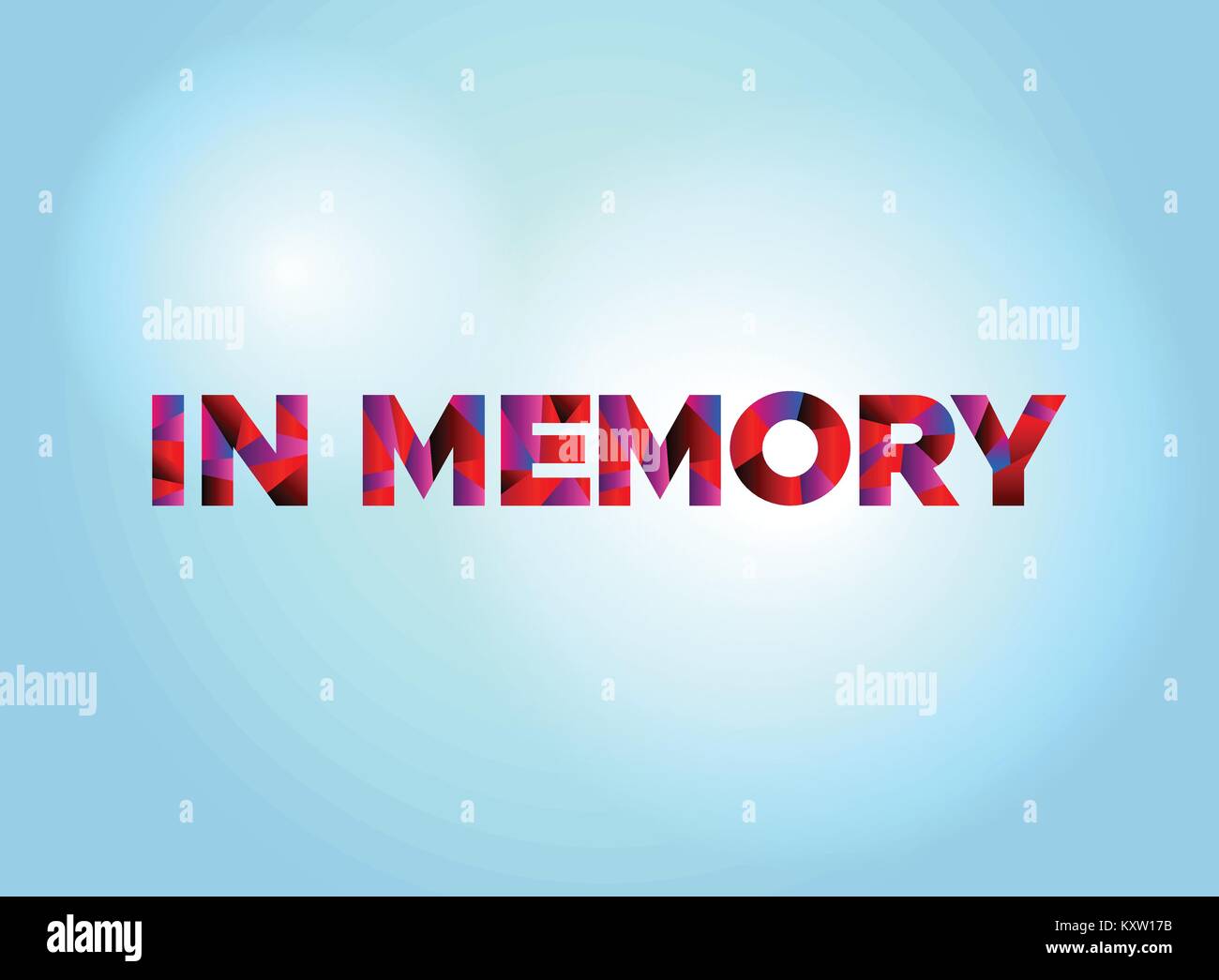 The words IN MEMORY concept written in colorful fragmented word art on a bright background illustration. Vector EPS 10 available. Stock Vector