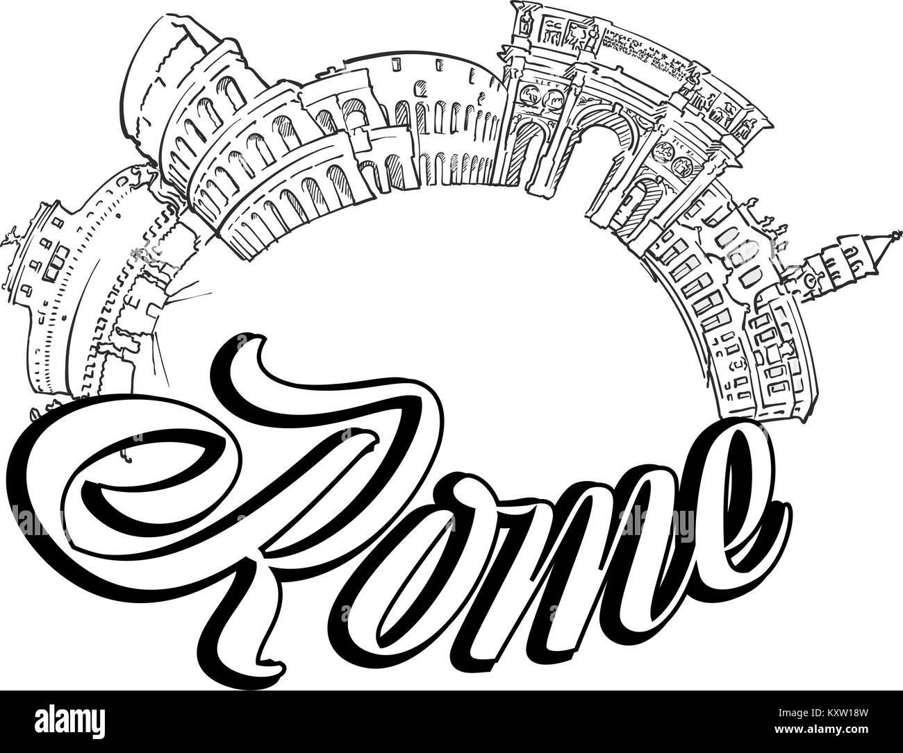 Rome landmarks cover design. Famous traveling landmarks series. Stock Vector