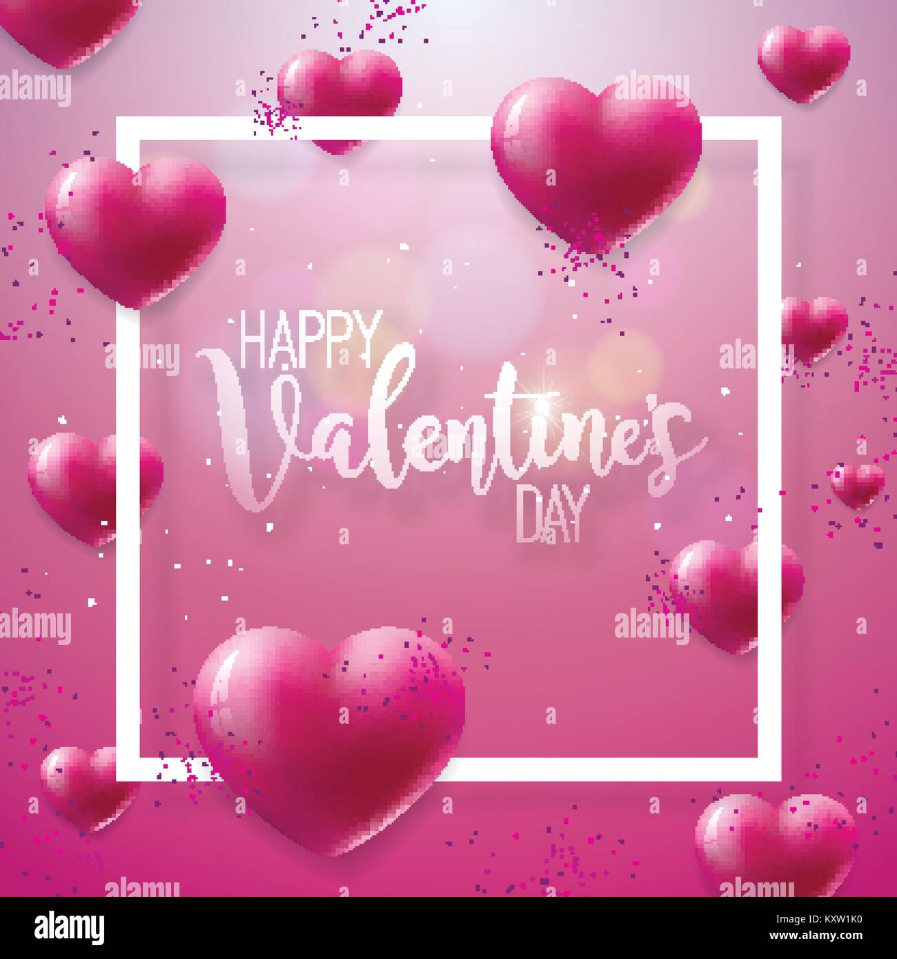 Happy Valentines Day Illustration with Red Hearth on Shiny Background ...