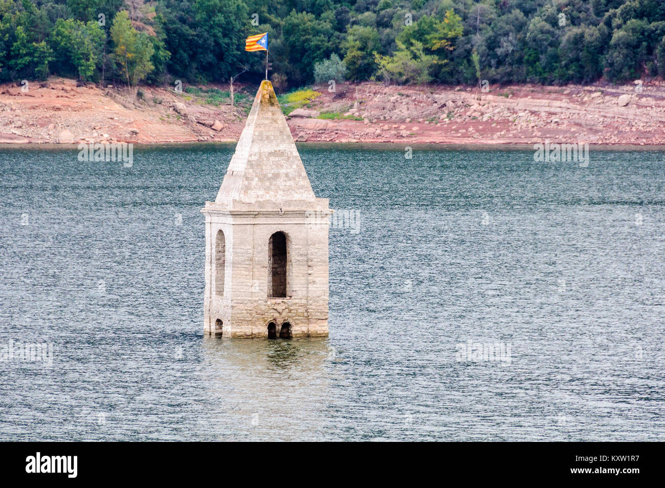 The tower of the church that is in the village under the water of Sau
