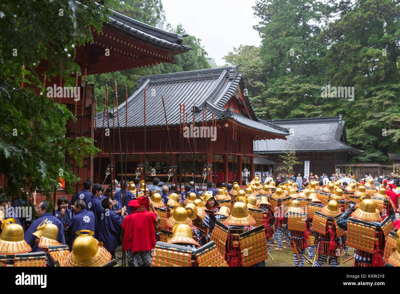 Nikko, Tochigi, Japan - November 1, 2019:  Historical Parade of Samurai Warriors on Nikko Toshogu Shrine Autumn Grand Festival (Hyakumono-Zoroe Sennin Stock Photo
