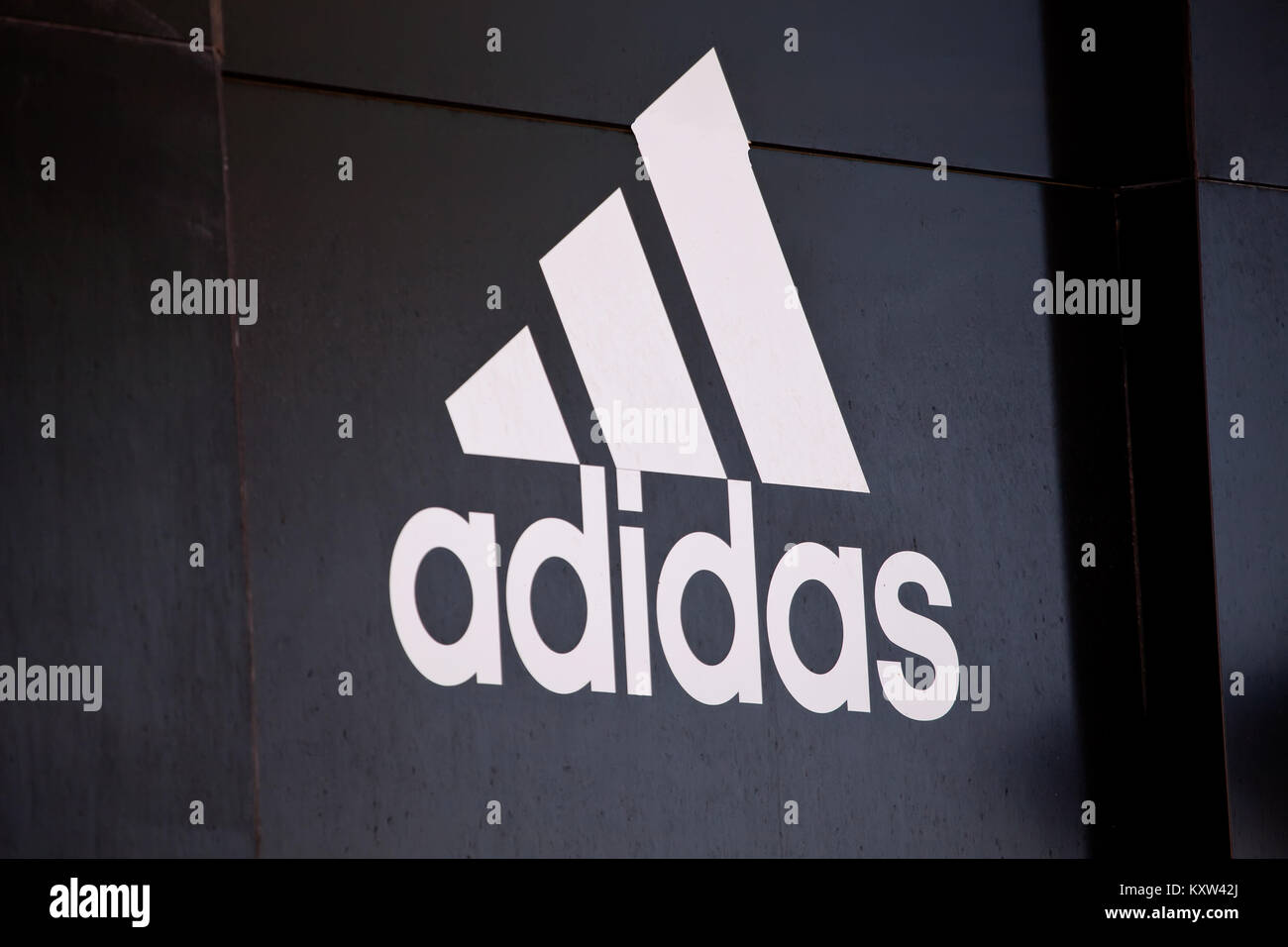 SOFIA, BULGARIA - APRIL 25, 2017: A sign for an Adidas retail store  close-up view Stock Photo - Alamy