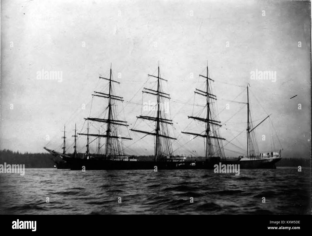 Vintage B&W photo of large sailboat at anchor, late 19th / early 20th Vintage B&W photo of large sailboat at anchor, late 19th / early 20th