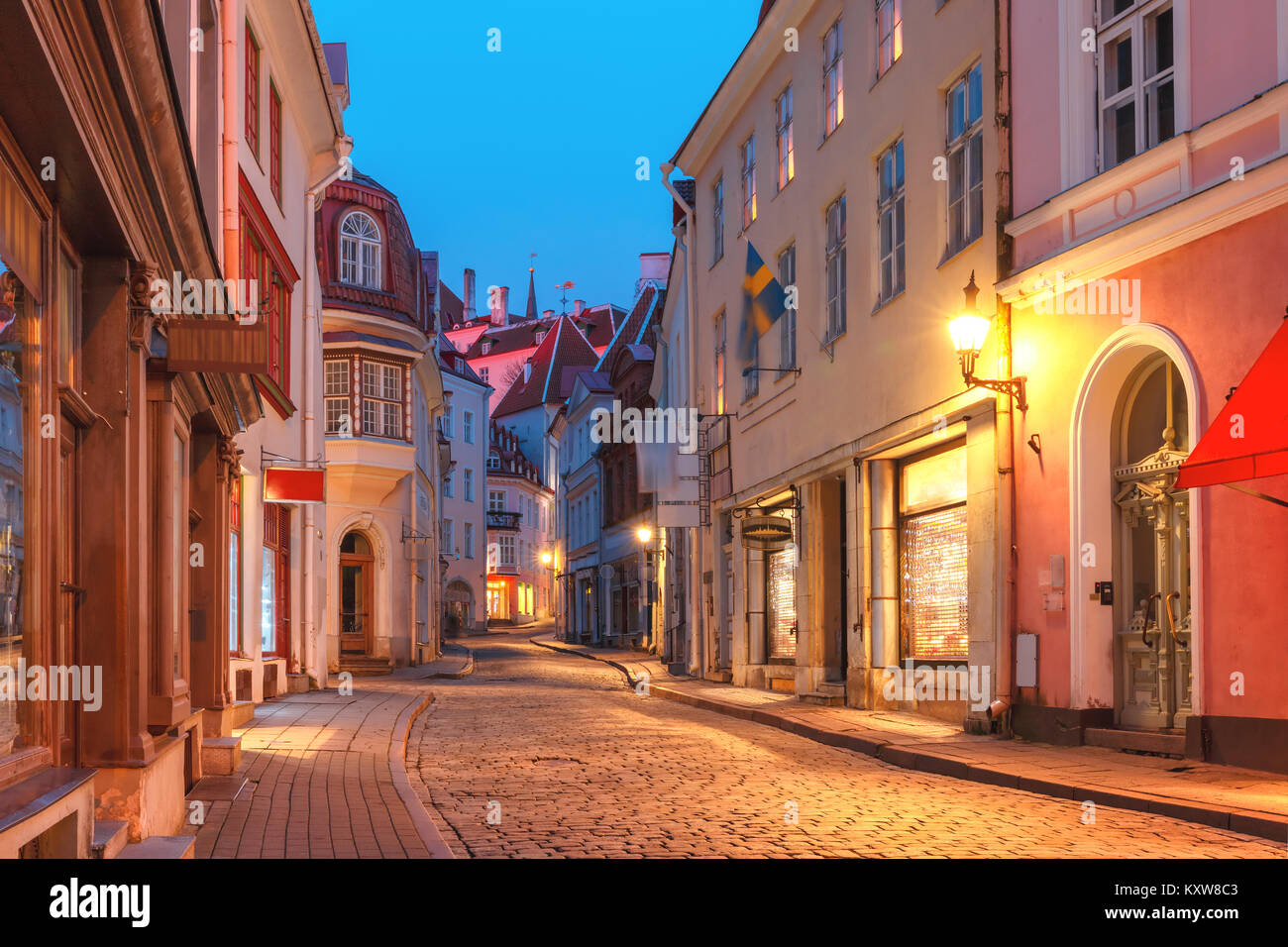 Evening street in the Old Town, Tallinn, Estonia Stock Photo