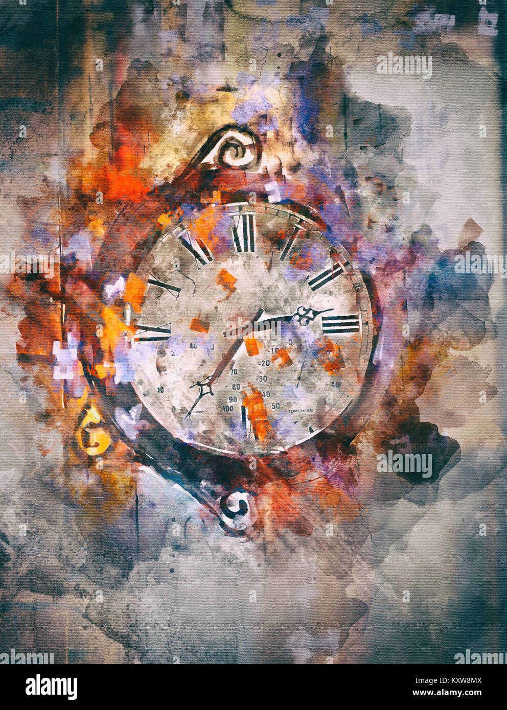 Time, art acrylic painting on paper and mixed media, abstract background Stock Photo
