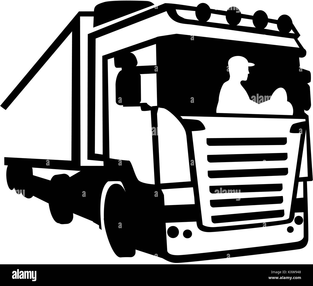 Trucker sitting in a truck silhouette Stock Photo