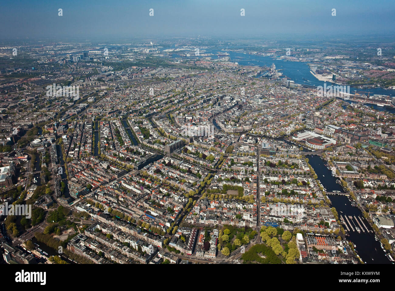 The Netherlands, Amsterdam, Aerial of city centre. Unesco World Heritage Site. 17th century. Stock Photo
