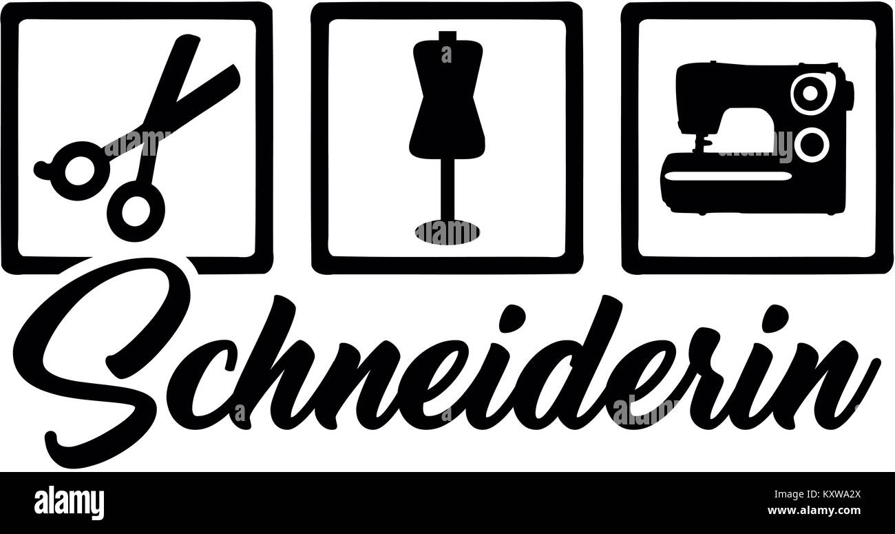 Icons for tailor with scissors, dress form and sewing machine and