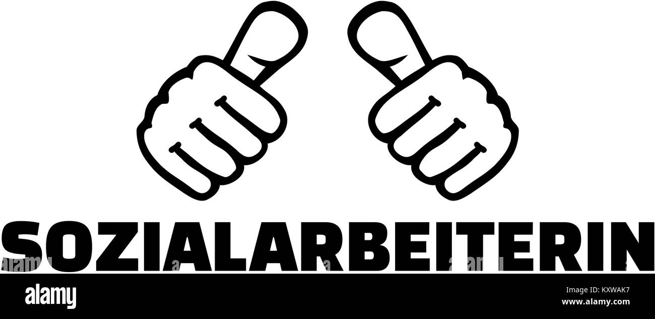 Female social Worker with thumbs - german word Stock Photo - Alamy