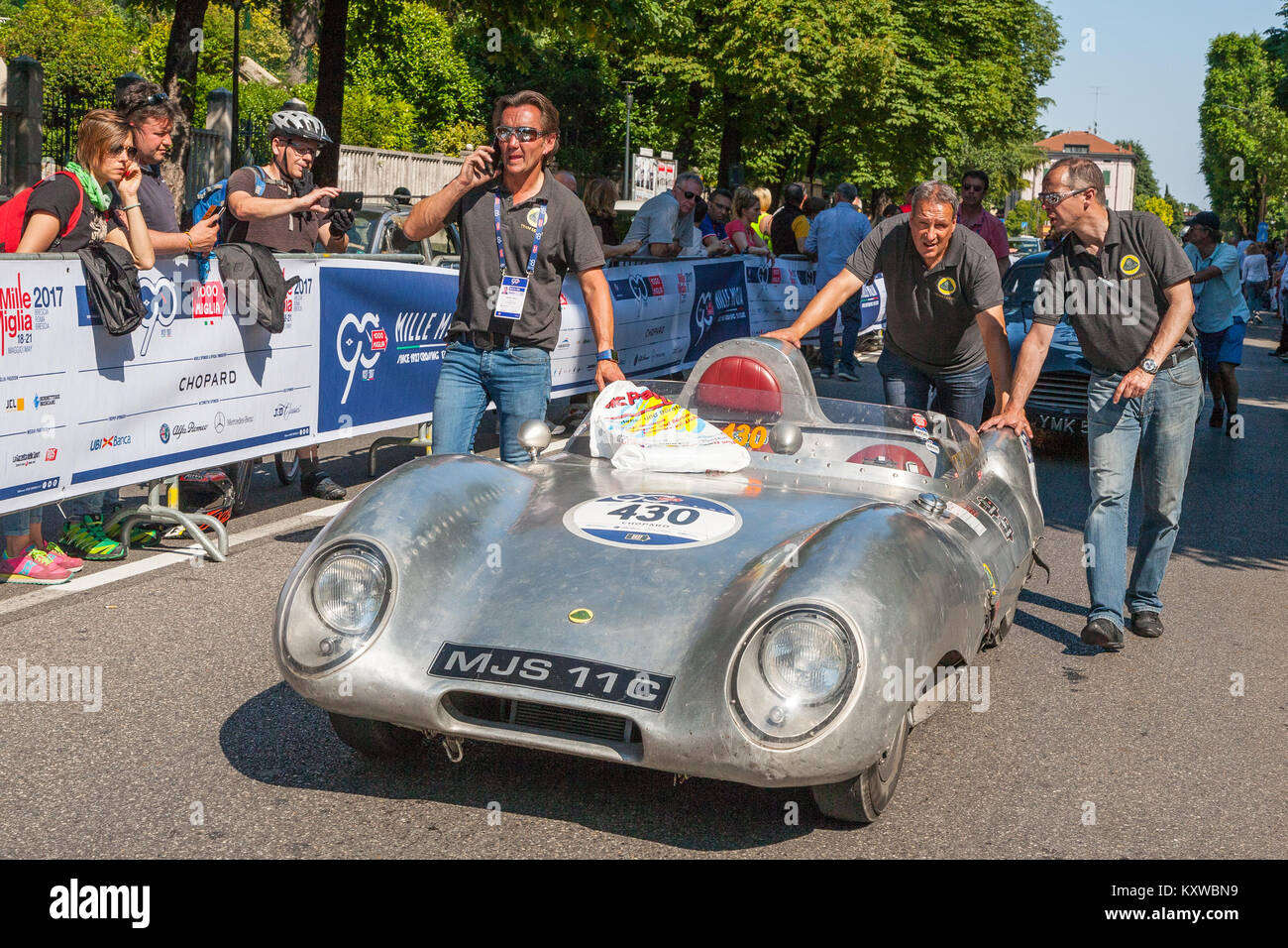 1956 LOTUS ELEVEN CLIMAX at the finish of the Mille Miglia, Brescia, Italy 2017 Stock Photo