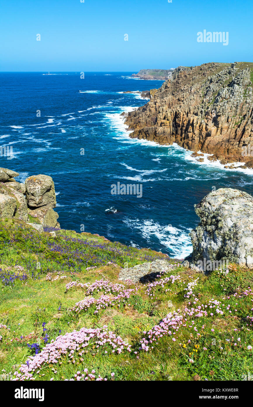 looking towards lands end from gwennap head in cornwall, england, britain, uk. Stock Photo