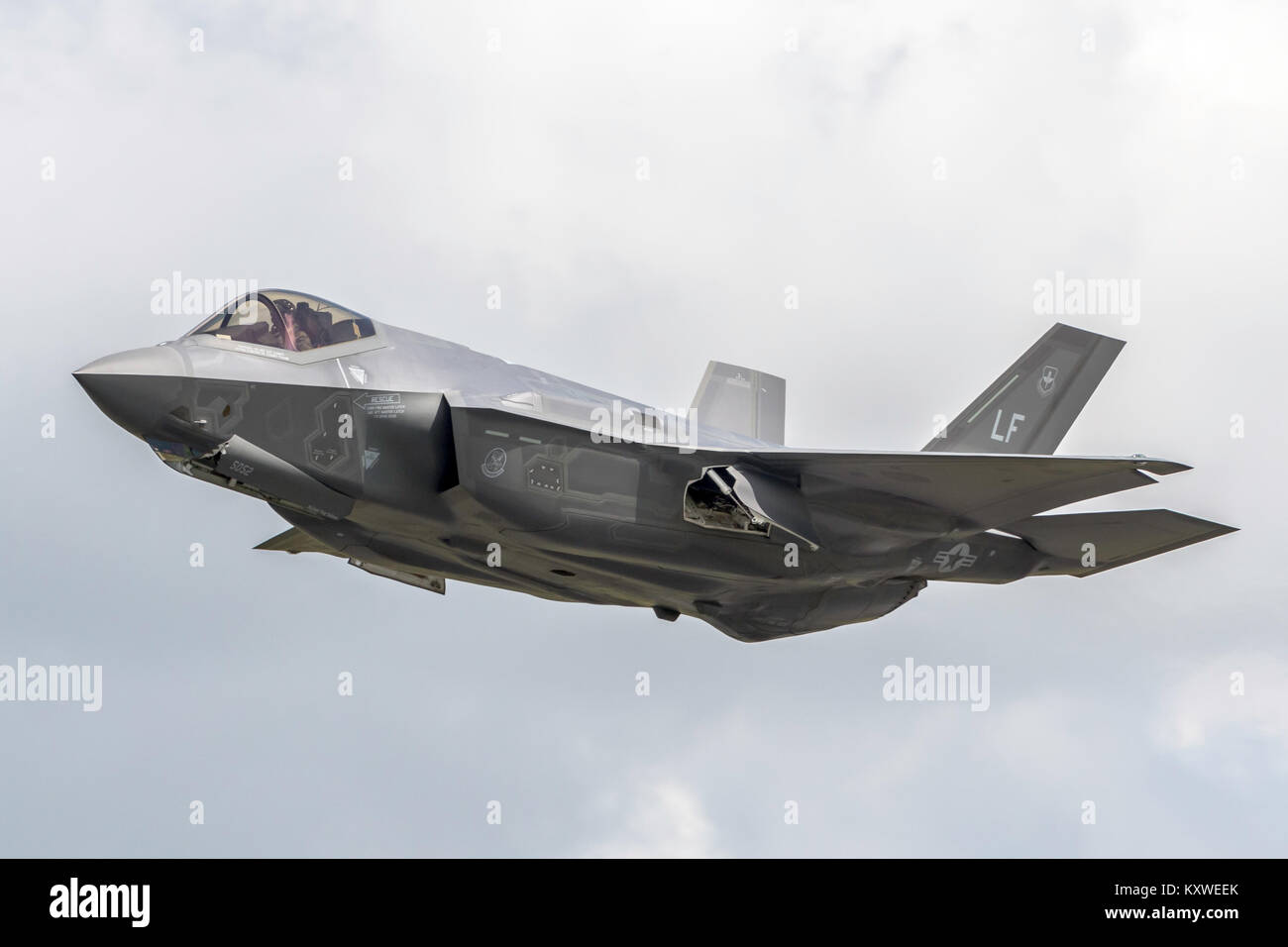 USAF F-35A of Luke AFB at RAF Fairford during a demonstration display in 2016 Stock Photo