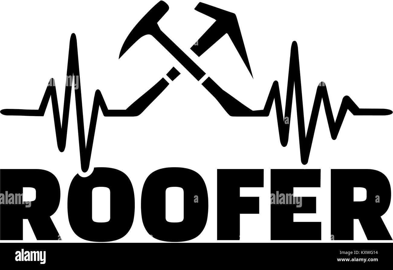Roofer heartbeat pulse with job title and crossed roofing tools Stock Photo Alamy