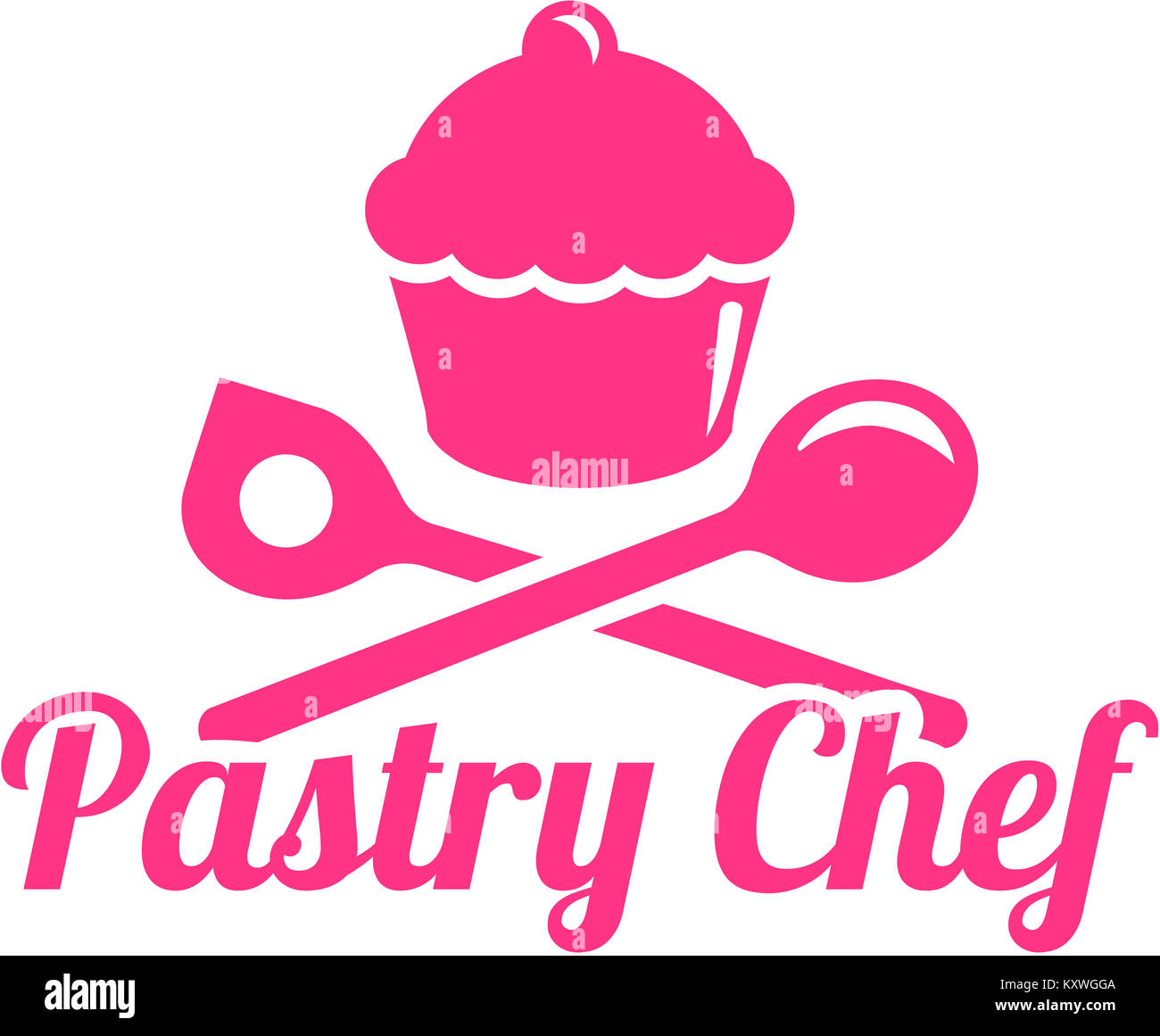 Pastry chef with cupcake and tools Stock Photo Alamy