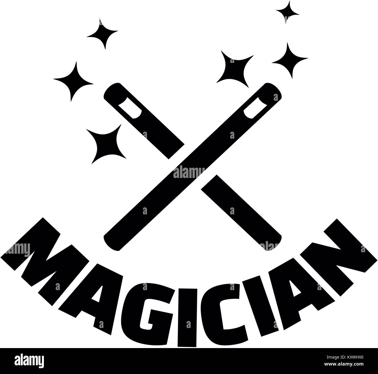 Magician icon with crossed wands and job title Stock Photo - Alamy