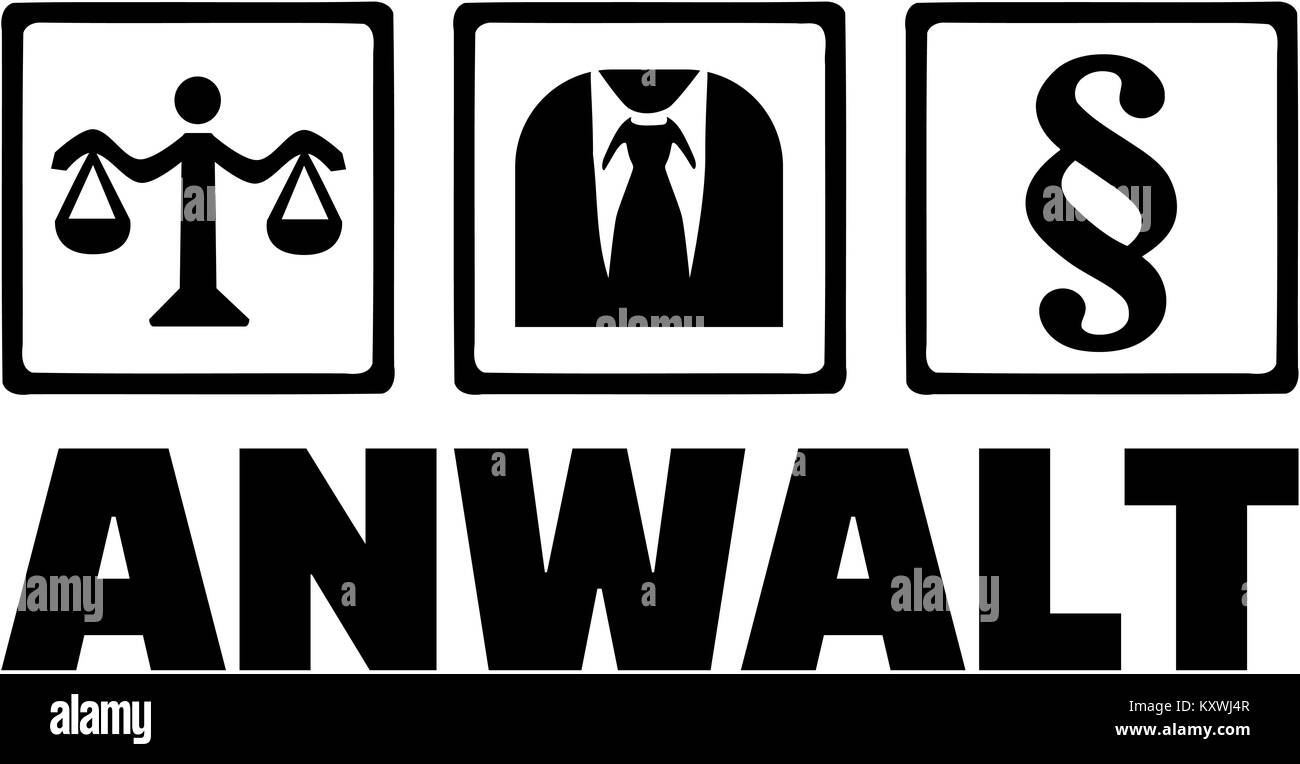 Lawyer german word with icons scale suit paragraph Stock Photo Alamy