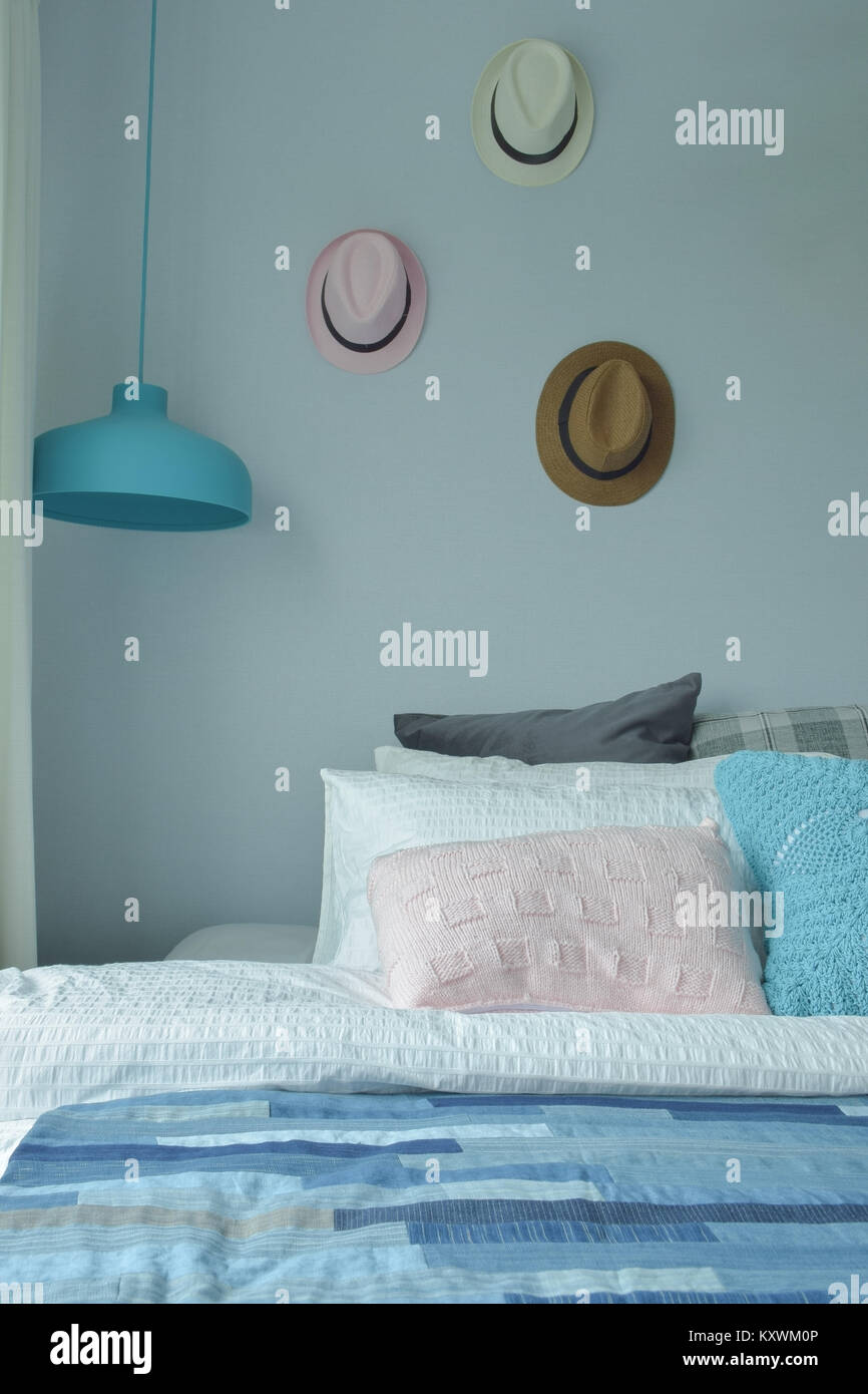 Blue Color Scheme Bedroom Interior Stock Photo 171438870