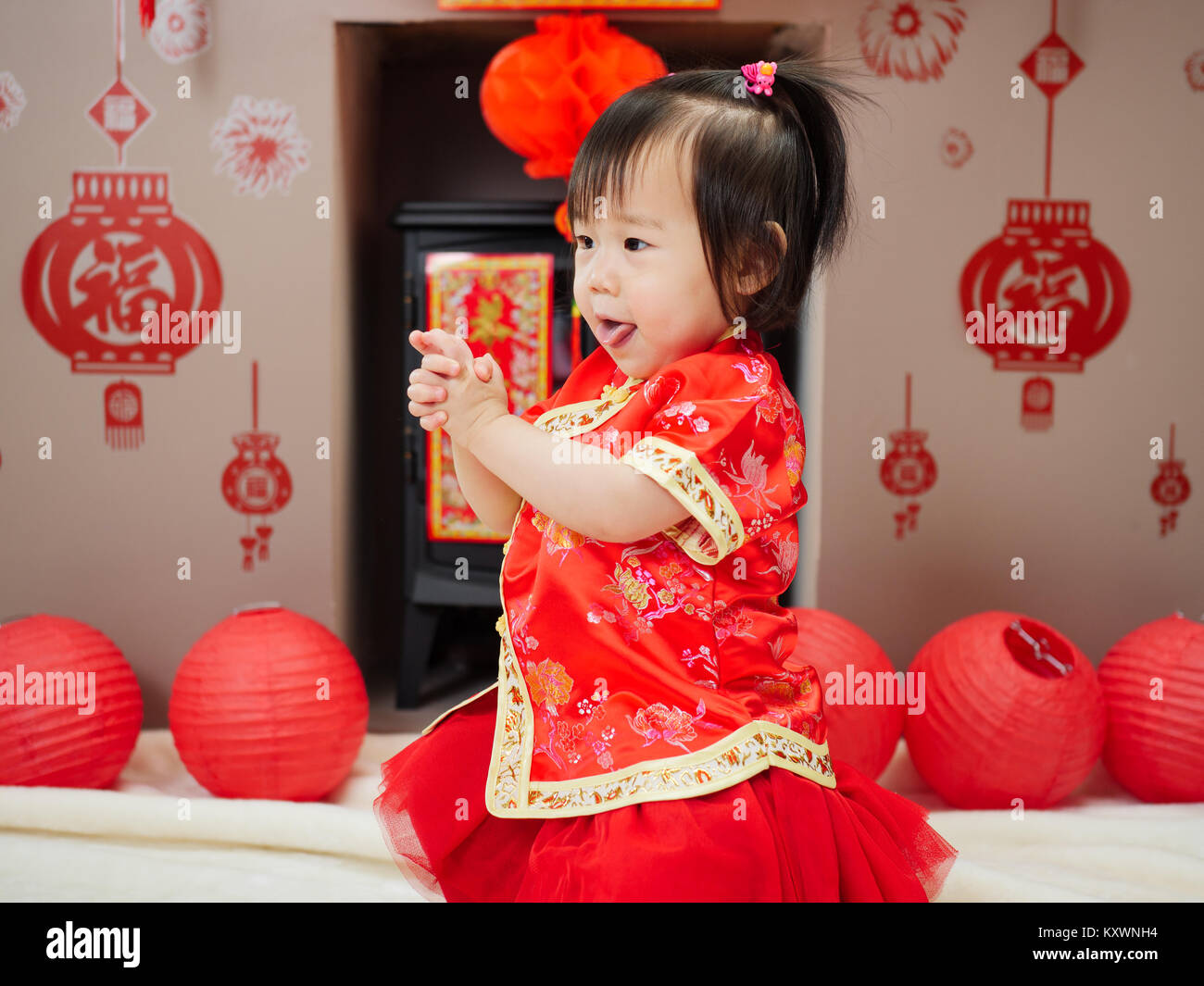 Chinese Baby Girl Traditional Dressing Up Celebrate Chinese New
