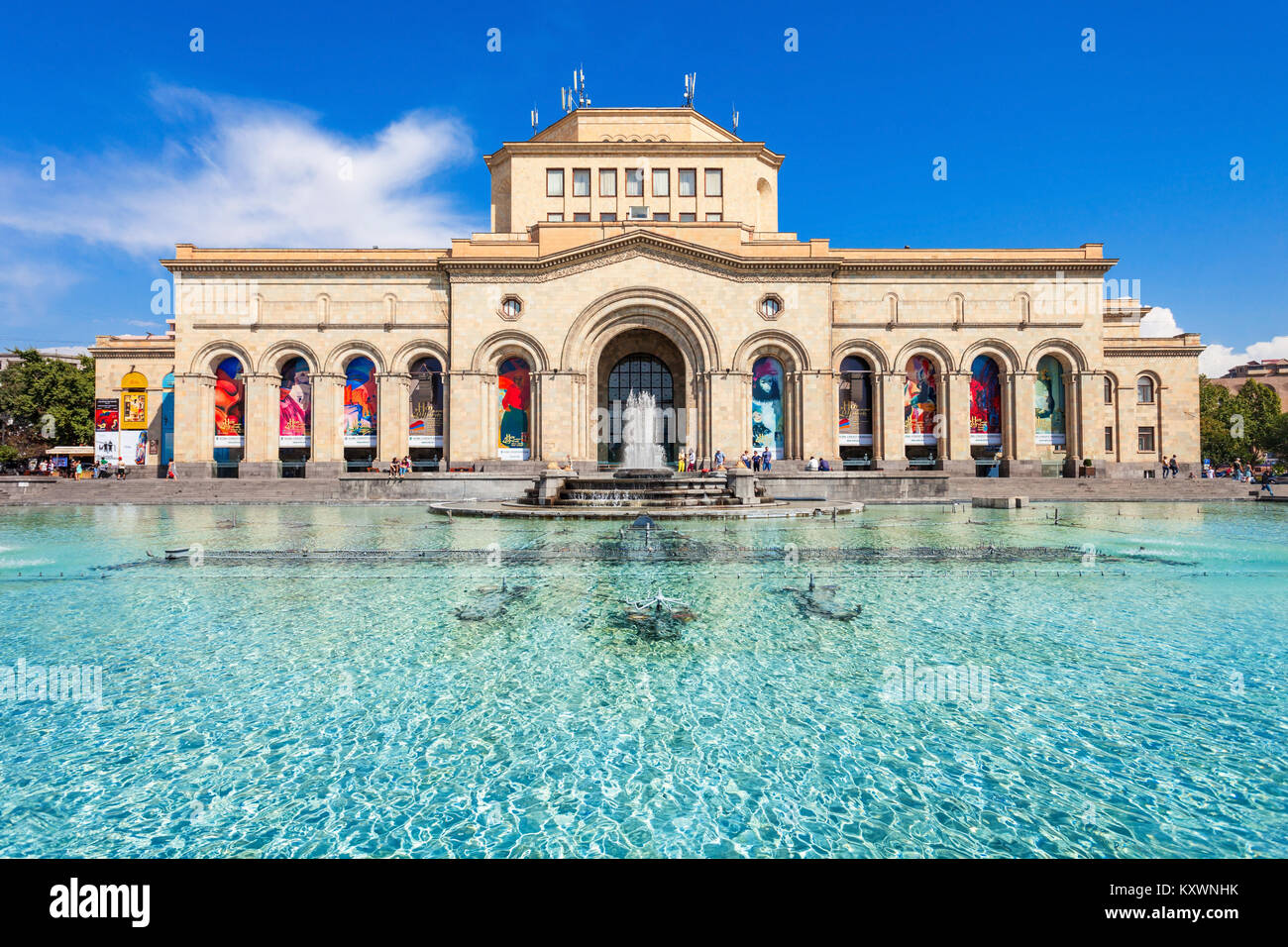 YEREVAN, ARMENIA - SEPTEMBER 28, 2015: The History Museum and the National Gallery of Armenia, located on Republic Square in Yerevan, Armenia. Stock Photo