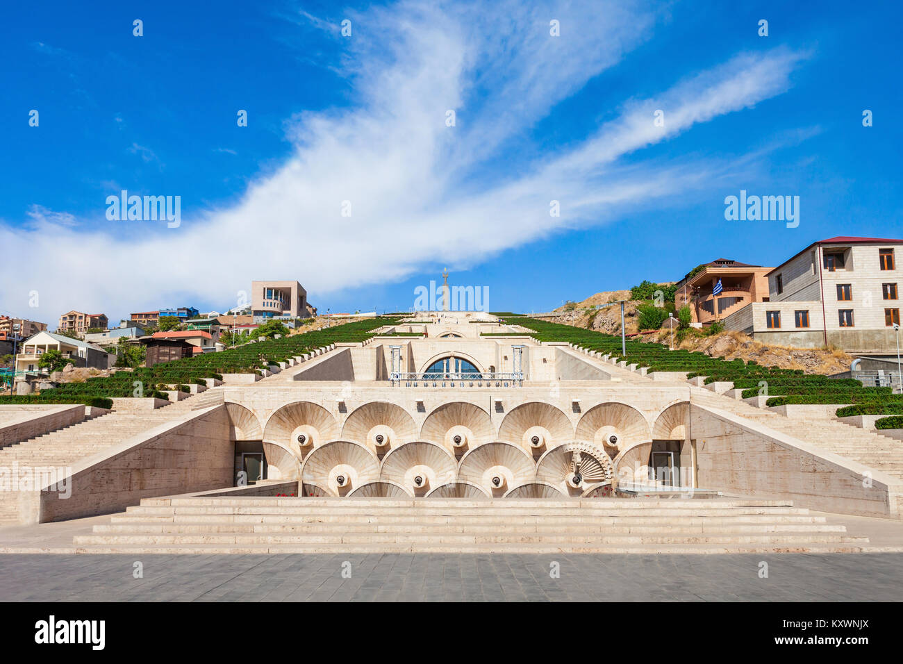 YEREVAN, ARMENIA - SEPTEMBER 28, 2015: The Cascade is a giant stairway in Yerevan, Armenia. Inside Cascade is located the Cafesjian Museum of Art. Stock Photo