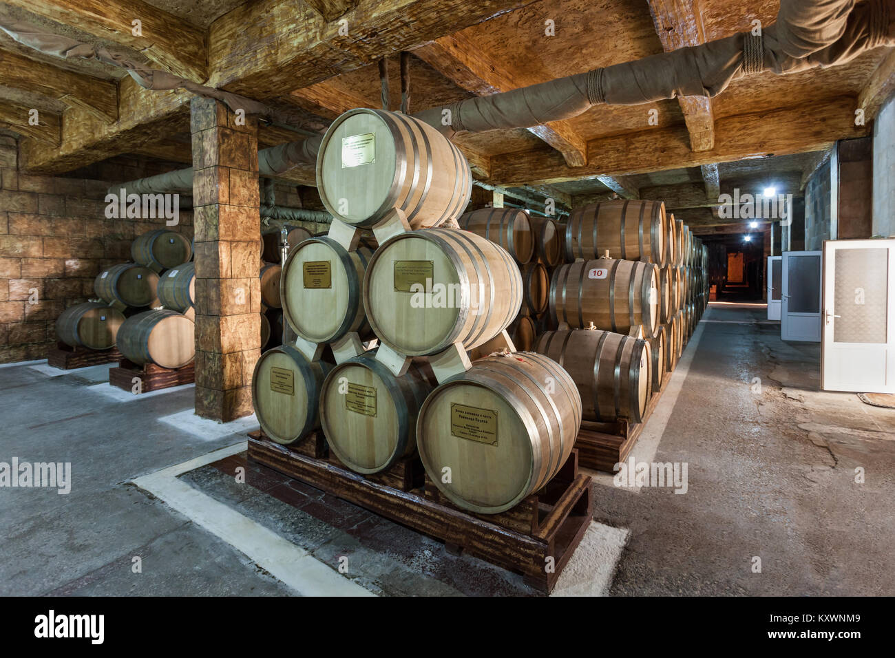 YEREVAN, ARMENIA - SEPTEMBER 28, 2015: Wine cellar in Yerevan Brandy Company 'Ararat' Stock Photo