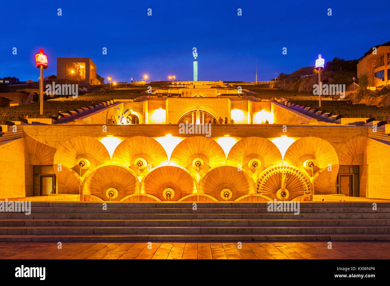 YEREVAN, ARMENIA - SEPTEMBER 29, 2015: The Cascade at night. It is a giant stairway in Yerevan, Armenia. Stock Photo