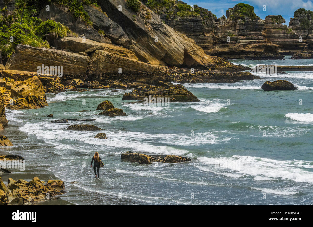 Pancake rocks near Greymouth, New Zealand Stock Photo