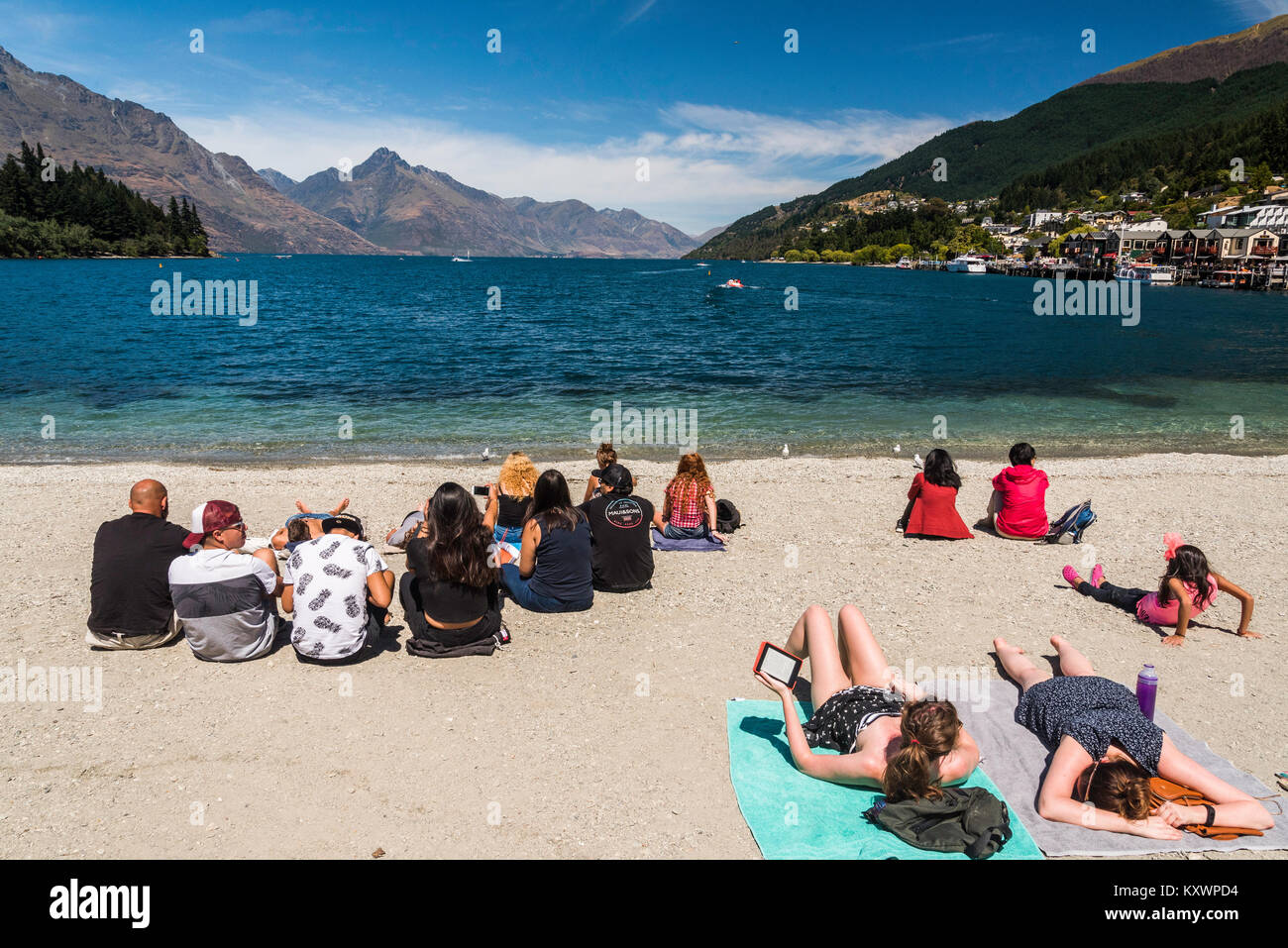 Holiday makers at Queenstown, Otago, New Zealand Stock Photo