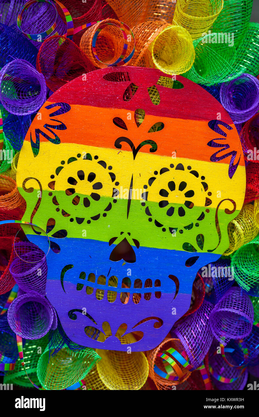 Rainbow colored sugar skull Stock Photo