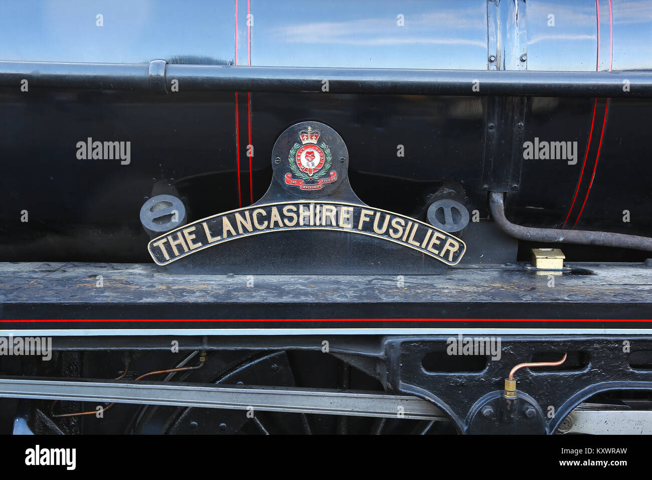 'The Lancashire Fusilier' is a LMS Stanier Class 5 4-6-0 locomotive engine, or Black 5, built at Armstrong Whitworth in 1937. Stock Photo