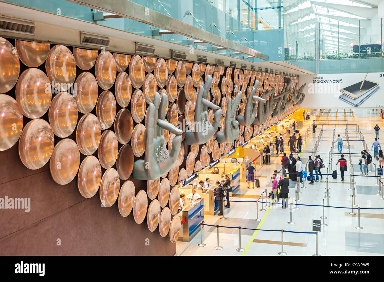 NEW DELHI, INDIA - NOVEMBER 03, 2015: Indira Gandhi International Airport serves as the primary civilian aviation hub for the National Capital Region  Stock Photo