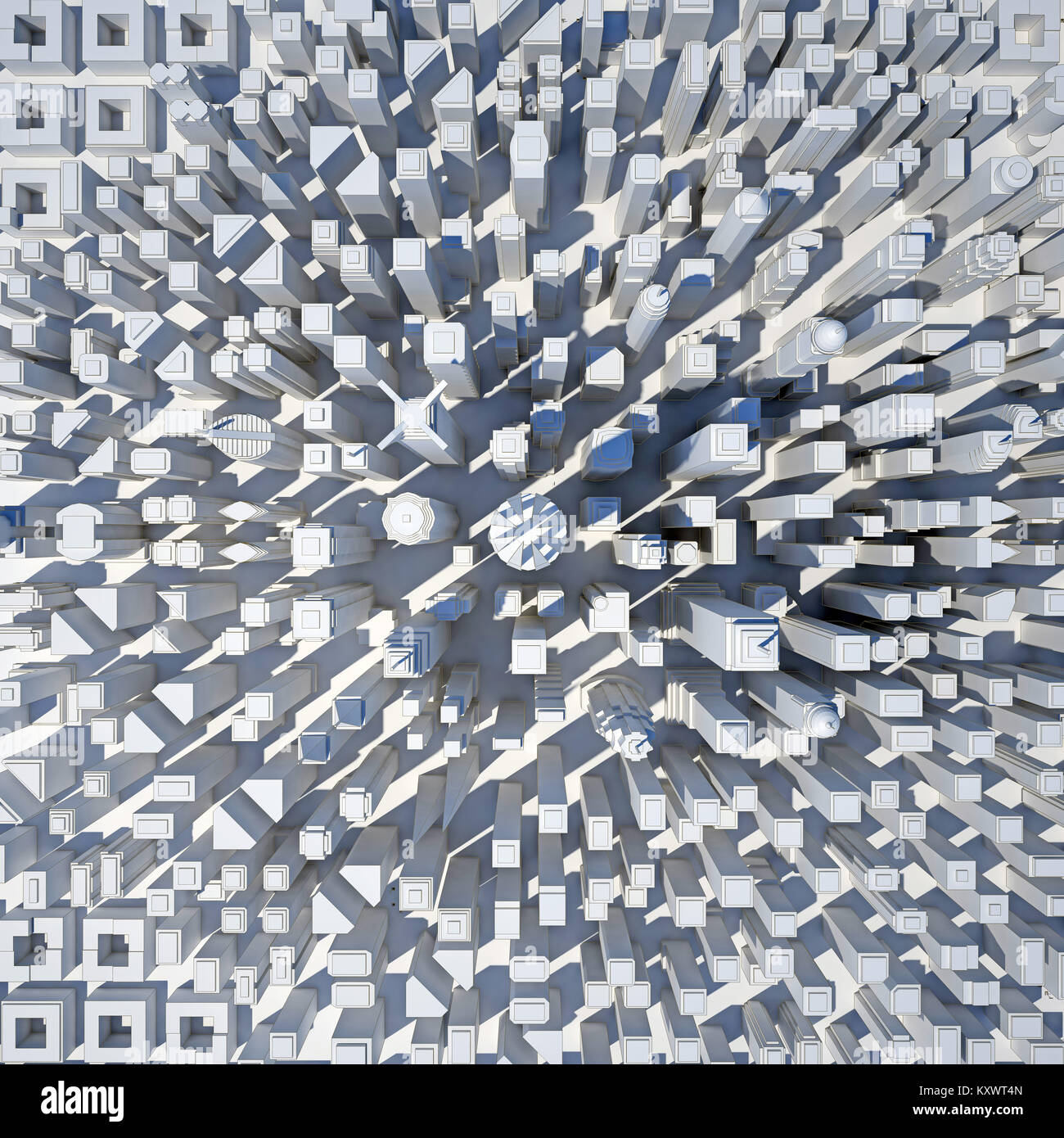 dense group of abstract skyscrapers top view. 3d rendering Stock Photo ...