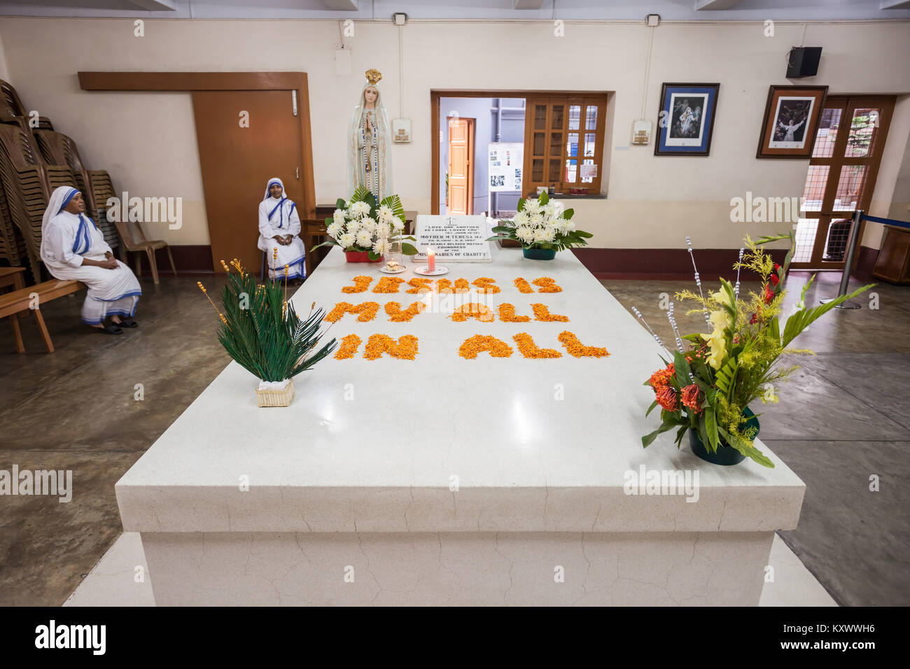 KOLKATA, INDIA - NOVEMBER 24, 2015: Mother Teresa tomb in Mothers House in Kolkata, India. Stock Photo