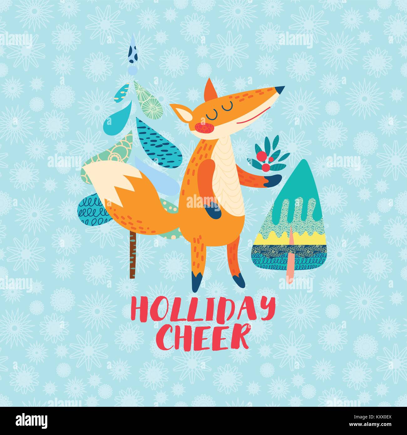 Holliday cheer Cartoon red fox greeting card Stock Vector Image & Art ...