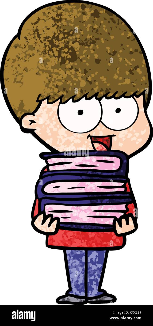 happy cartoon boy holding books Stock Vector Image & Art - Alamy