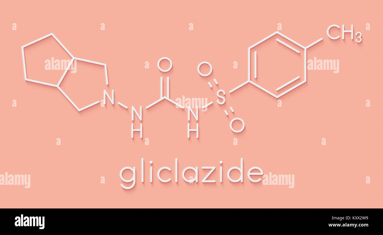 Gliclazide diabetes drug molecule. Sulfonylurea class anti-diabetic agent. Skeletal formula. Stock Photo