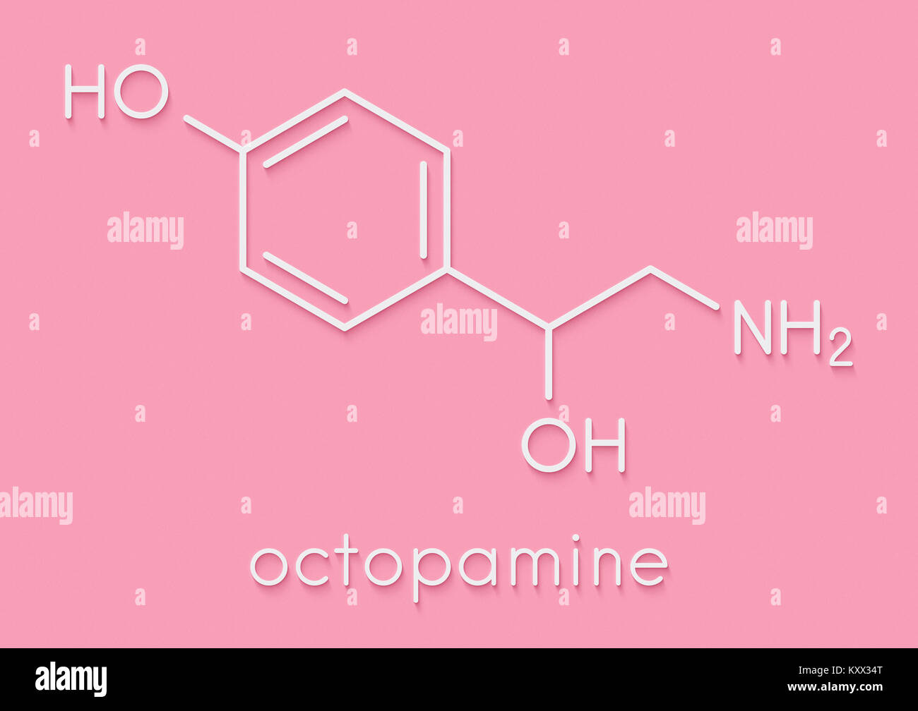 Octopamine stimulant drug molecule (sympathomimetic agent). Skeletal formula. Stock Photo