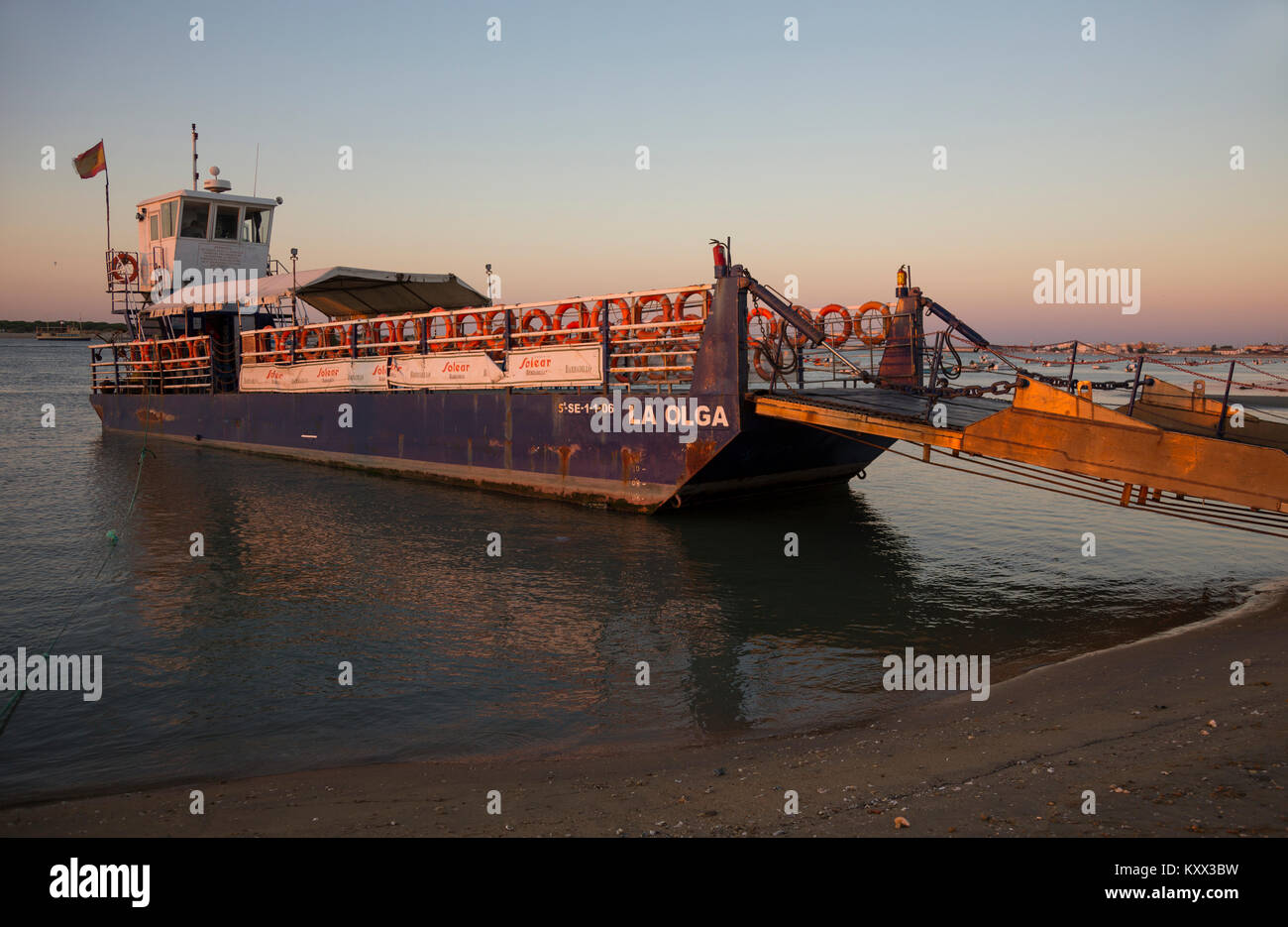 'La Olga' Coto Donana ferry, Sanlúcar de Barrameda, Spain Stock Photo