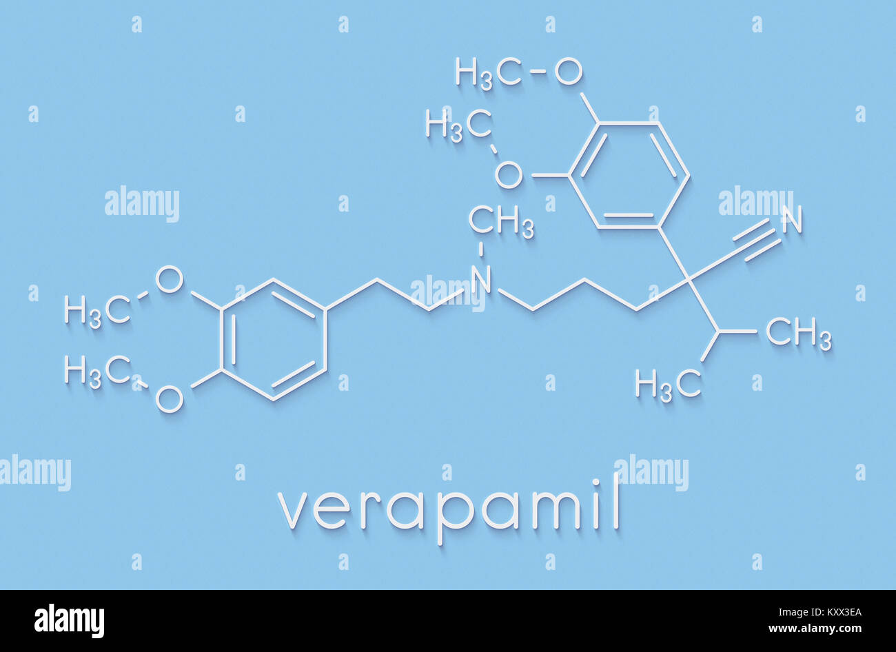 Verapamil calcium channel blocker drug. Mainly used in treatment of hypertension (high blood pressure) and cardiac arrhythmia (irregular heartbeat). S Stock Photo