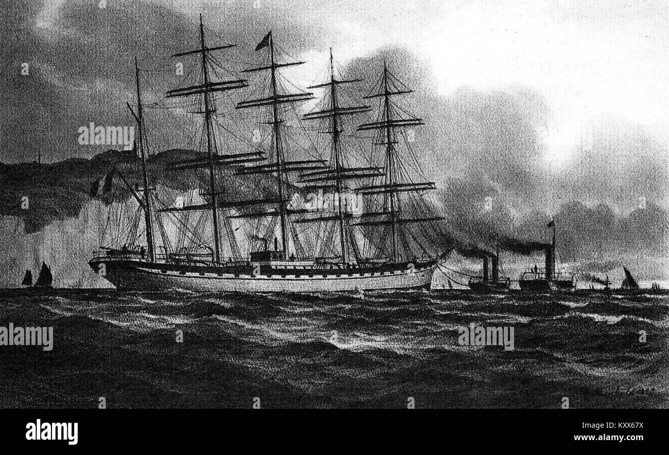 Französisches Fünfmastsegelschiff FRANCE 1890. Gemälde von Lüder Arenhold 1891 Stock Photo