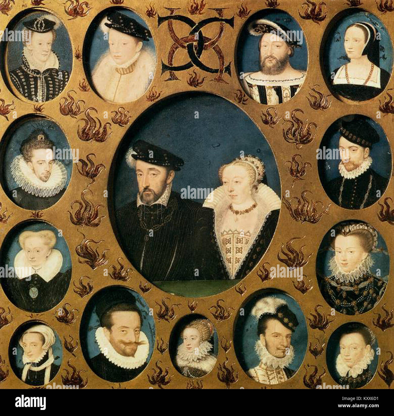 François Clouet - Henri II of Valois and Caterina de' Medici, Surrounded by Members of Their Family - WGA05074 Stock Photo
