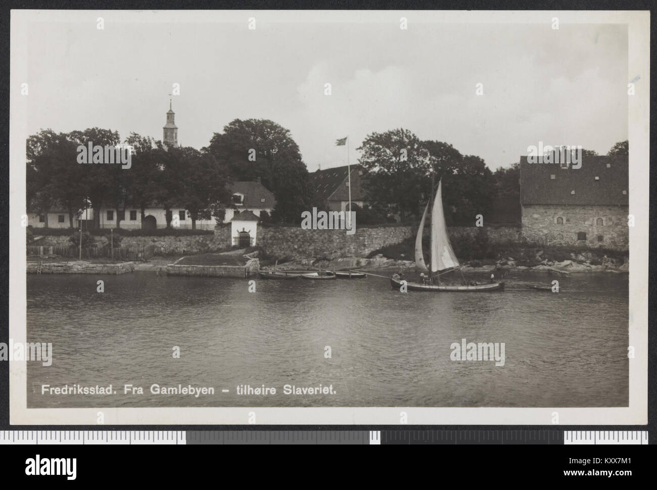 Fredrikstad, Norway, depicts an image from Gamlebyen (the Old Town) and its historical connection to slavery. The image explores the town's history during a period of significance, highlighting its role in regional and national history. Stock Photo